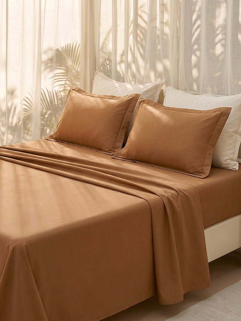 Fast Wear Brown Solid King Bed Sheet Set