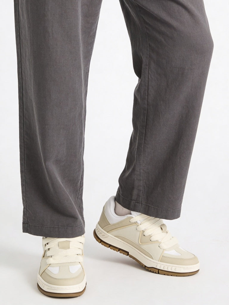 Fast Wear Beige Colour-Blocked Lace-Up Sneakers