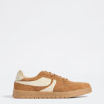 Fast Wear Tan Perforated Lace-Up Suede Sneakers