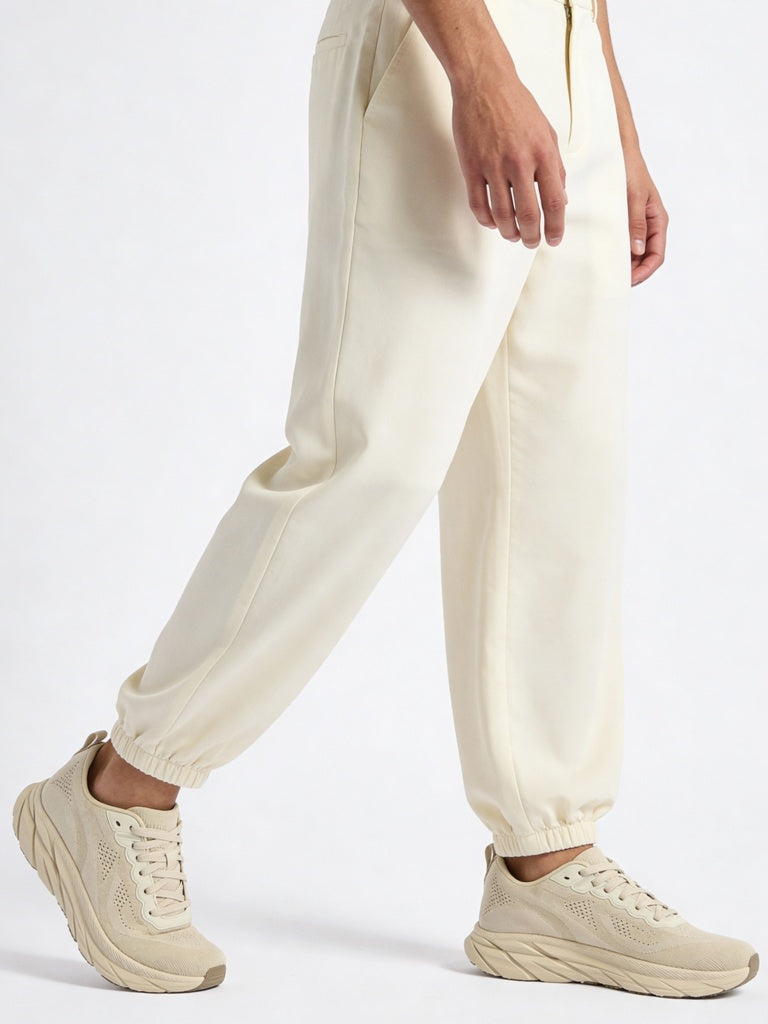 Fast Wear Beige Knit-Textured Lace-Up Sneakers