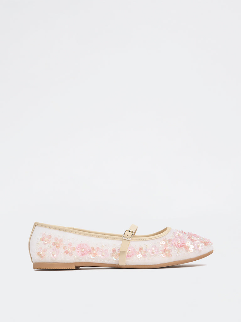 Fast Wear Pink Floral Embellished Mary Jane Shoes