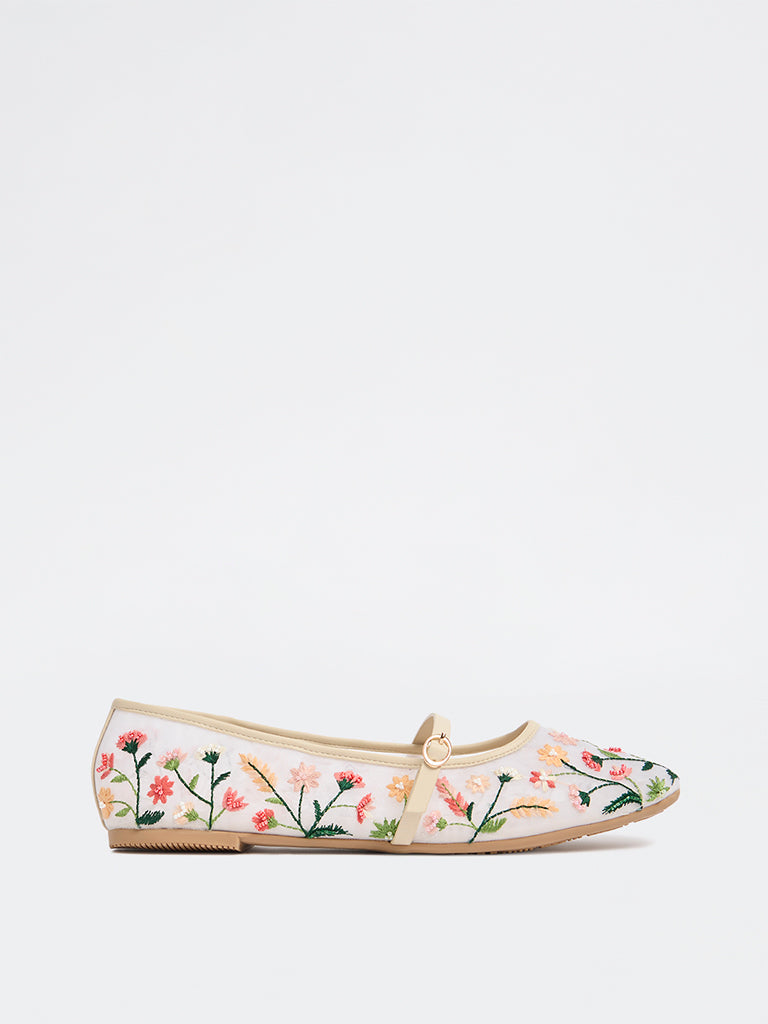 Fast Wear Multicolour Floral Embroidered Mary Jane Shoes