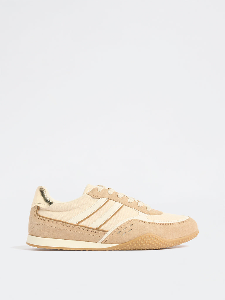 Fast Wear Beige Suede Lace-Up Sneakers