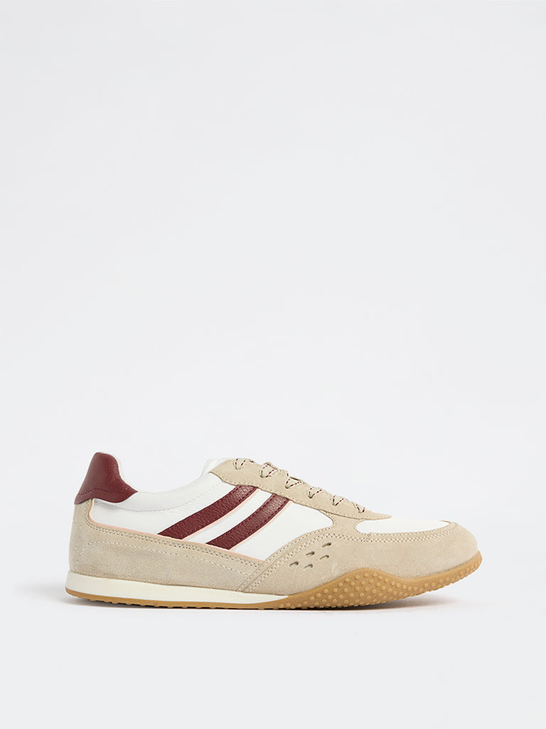 Fast Wear Taupe Stripe-Detailed Lace-Up Sneakers