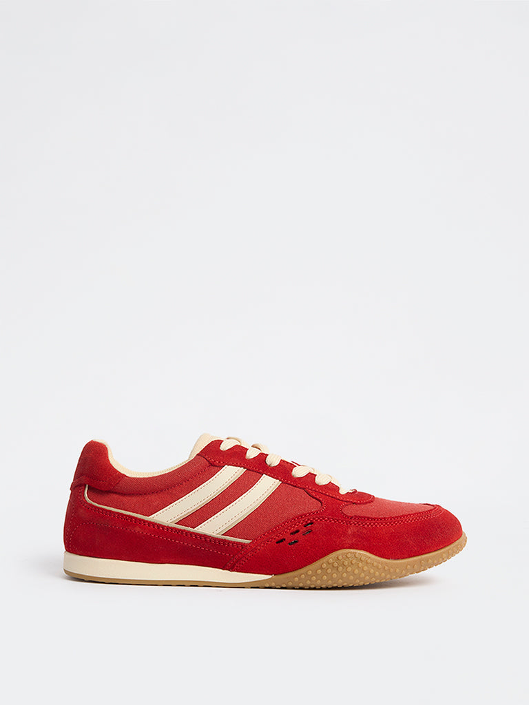 Fast Wear Red Suede Textured Lace-Up Sneakers