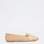 Fast Wear Beige Suede Floral Embroidered Loafers