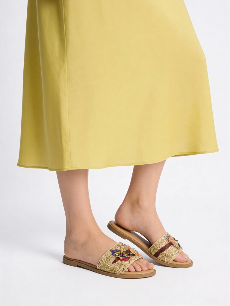 Fast Wear Gold Parrot Embroidered Slides
