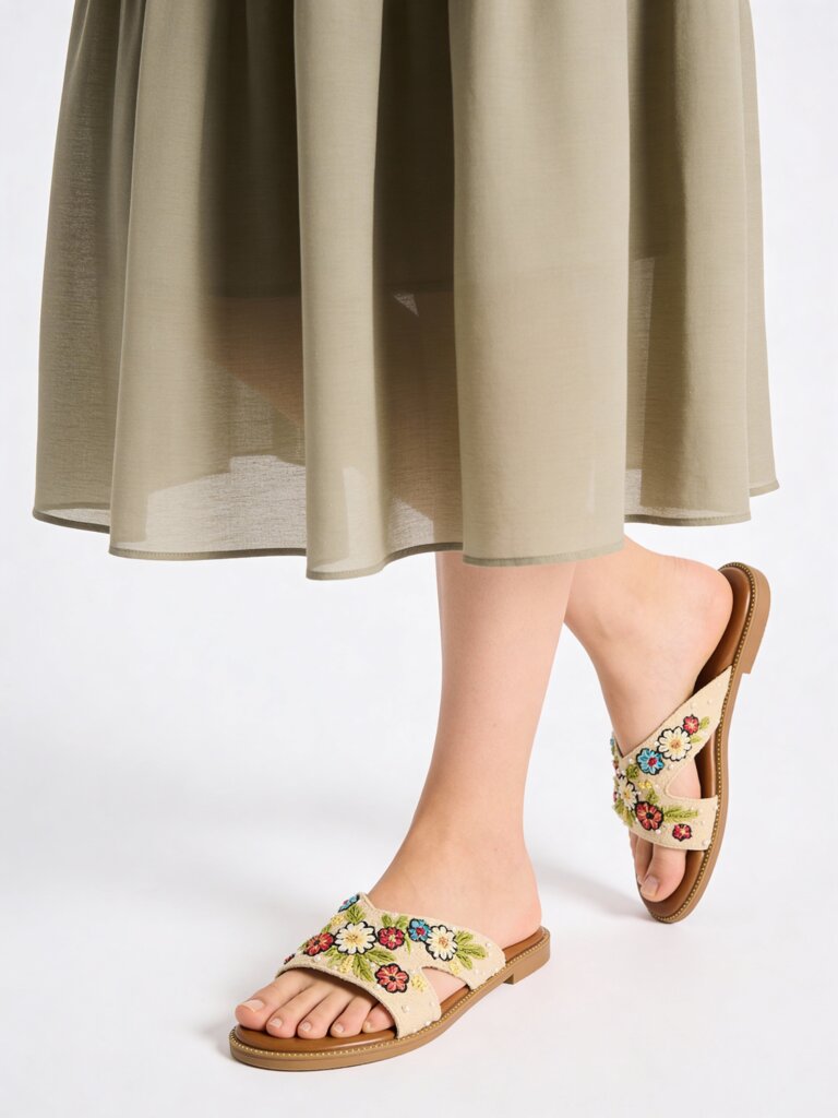 Fast Wear Multicolour Floral Embroidered Slides