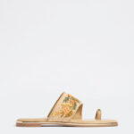 Fast Wear Orange Floral Embroidered Toe-Ring Sandals