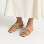 Fast Wear Beige Floral Embroidered Slides