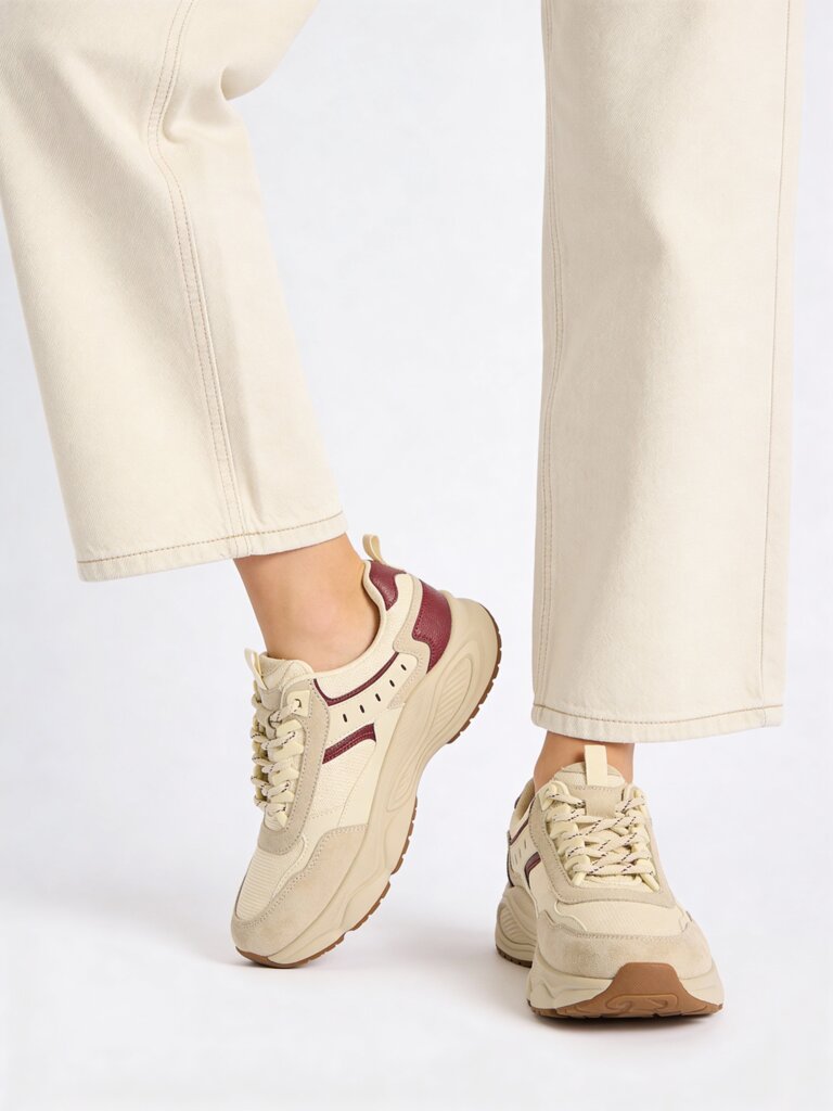 Fast Wear Beige Suede-Detailed Lace-Up Sneakers