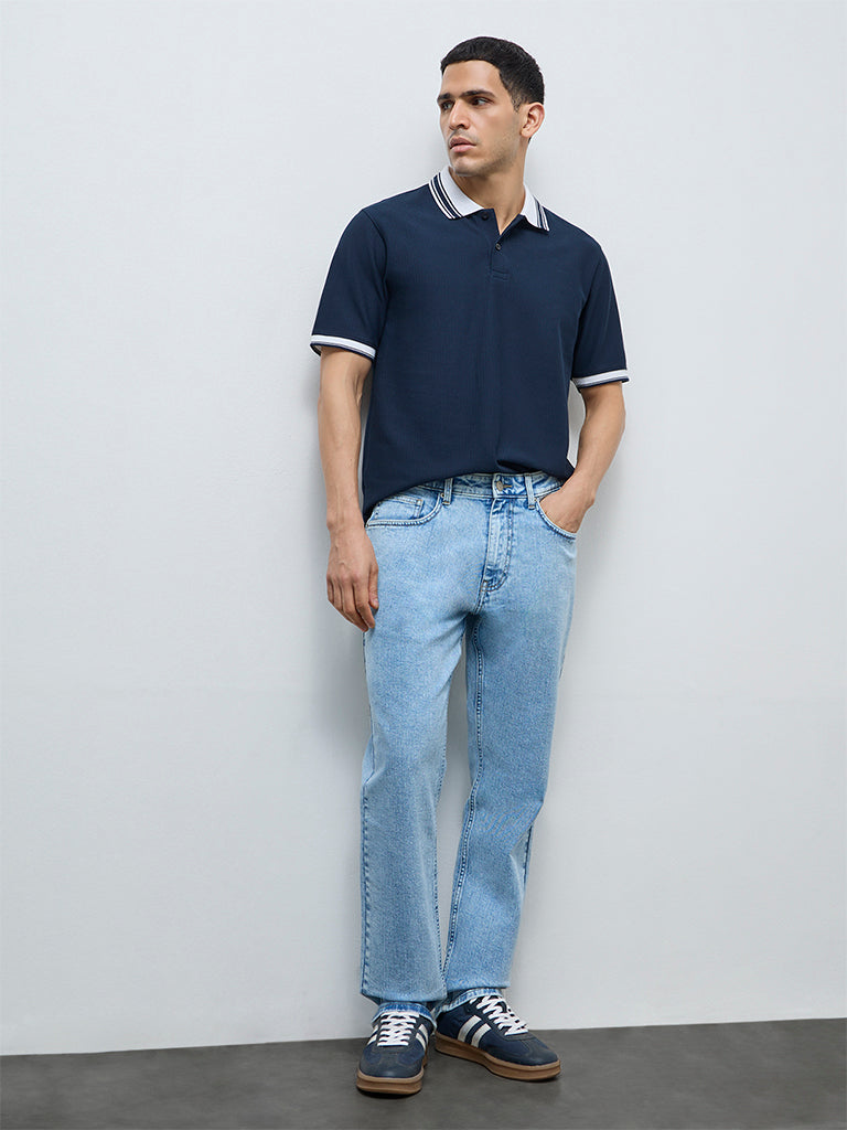 Fast Wear Blue Faded Relaxed-Fit Mid-Rise Jeans