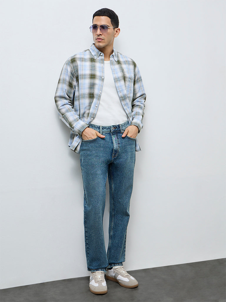 Fast Wear Blue Faded Relaxed-Fit Mid-Rise Jeans