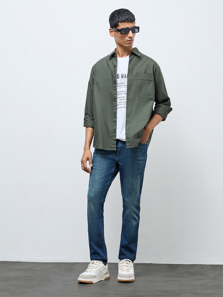 Fast Wear Blue Faded Hendrix Slim-Fit Mid-Rise Denim Jeans
