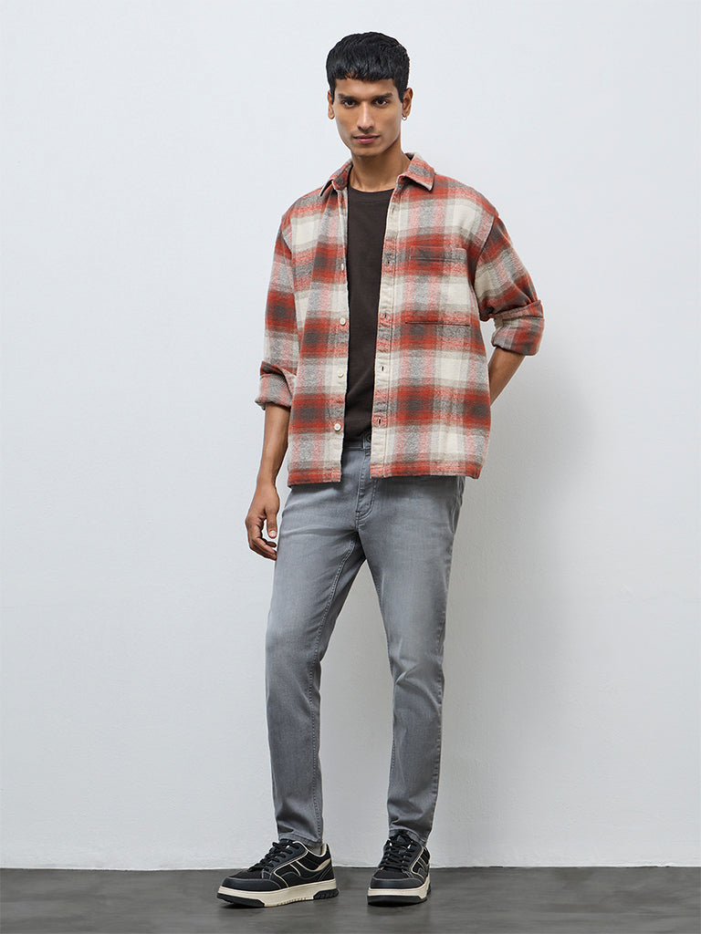Fast Wear Grey Faded Rodeo Slim-Fit Mid-Rise Jeans