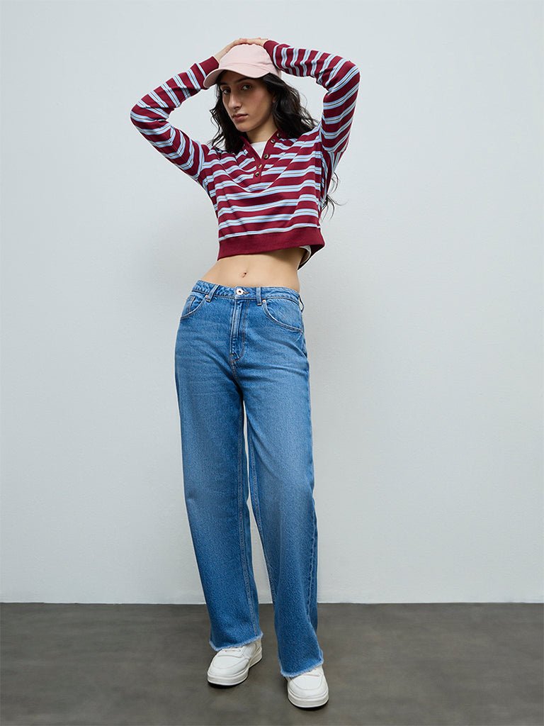 Fast Wear Blue Washed Straight-Leg High-Rise Jeans