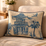 Fast Wear Dusty Blue Toile Cushion Cover