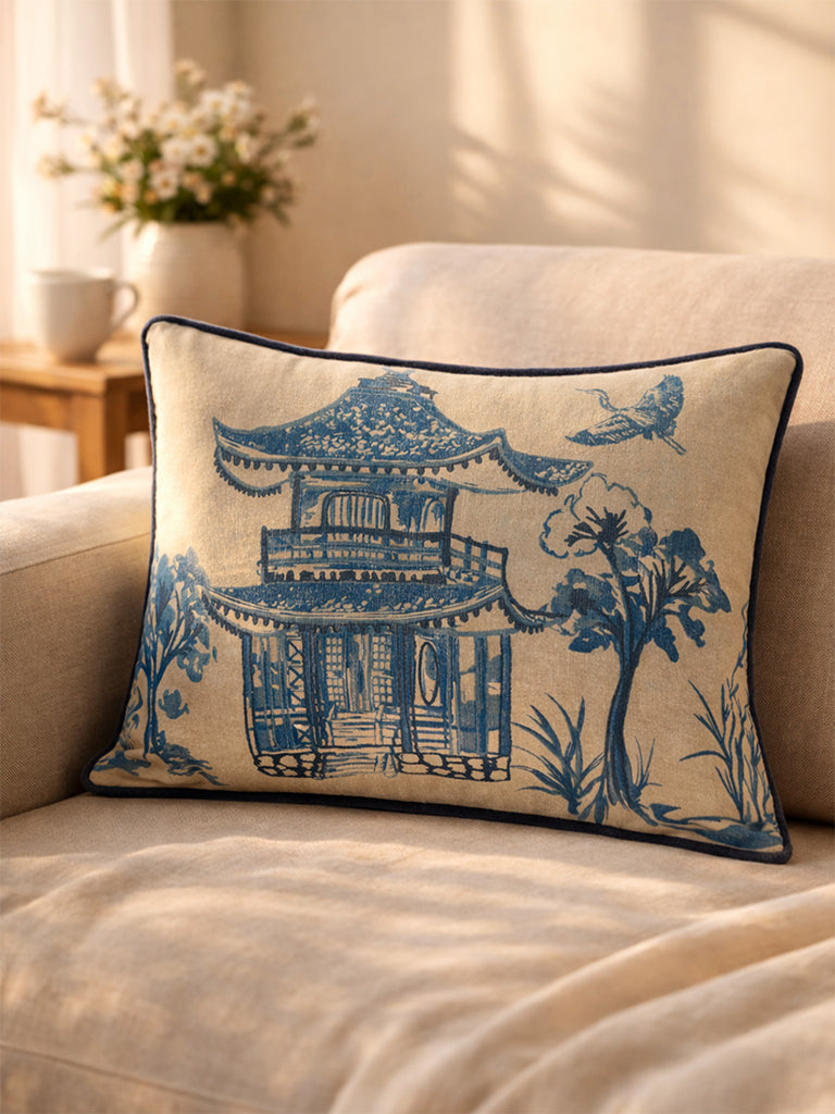 Fast Wear Dusty Blue Toile Cushion Cover