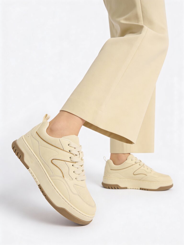 Fast Wear Cream Mesh-Detailed Lace-Up Sneakers