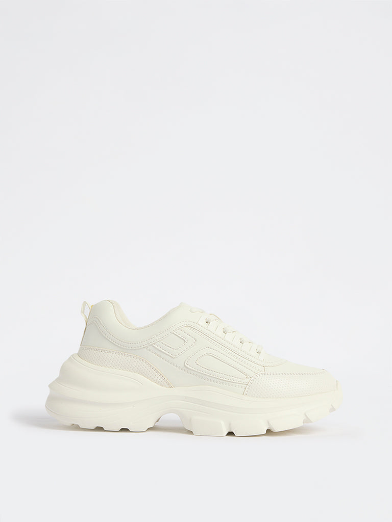 Fast Wear White Textured Lace-Up Sneakers