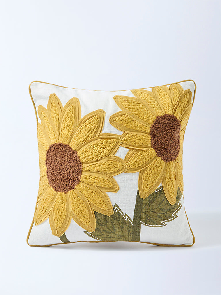 Fast Wear Yellow Sunflower Embroidered Cushion Cover