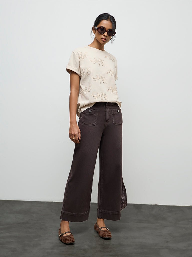 Fast Wear Dark Brown Solid High-Rise Jeans