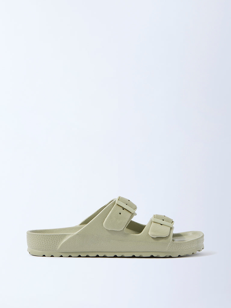 Fast Wear Green Dual-Buckled Slip-On Sandals