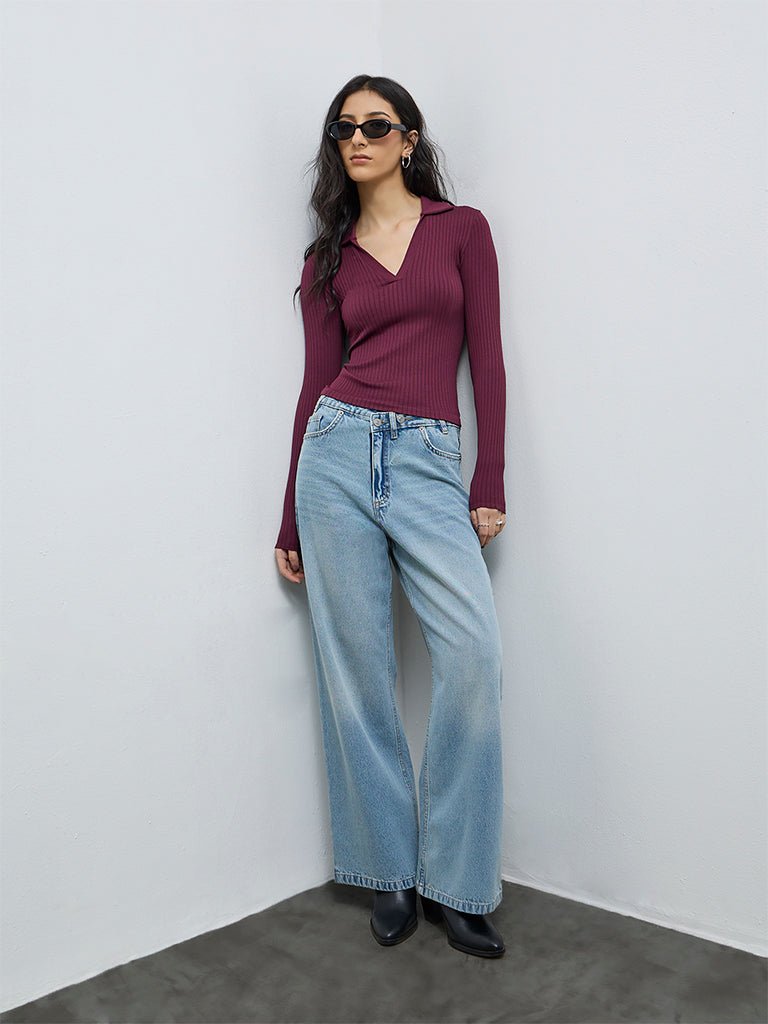 Fast Wear Light Blue Faded High-Rise Jeans