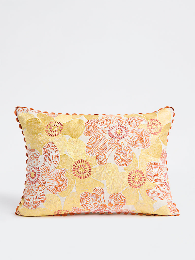 Fast Wear Orange Floral Design Cushion Cover