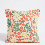 Fast Wear Orange Floral Embroidered Cushion Cover