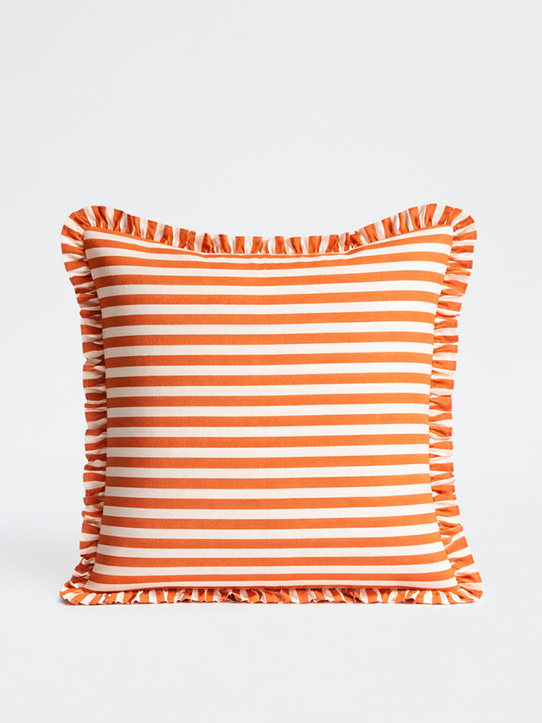 Fast Wear Orange Stripe Pattern Cushion Cover