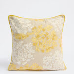 Fast Wear Beige Floral Embroidered Cushion Cover