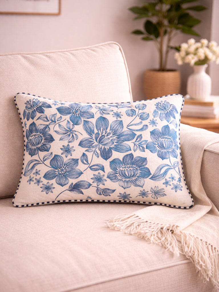 Fast Wear Blue Floral Embroidered Cushion Cover