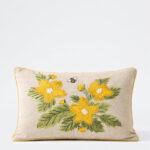 Fast Wear Yellow Floral Embroidered Detailed Cushion Cover