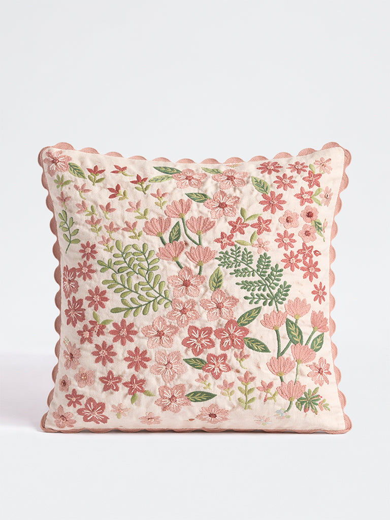 Fast Wear Pink Floral Embroidered Cushion Cover