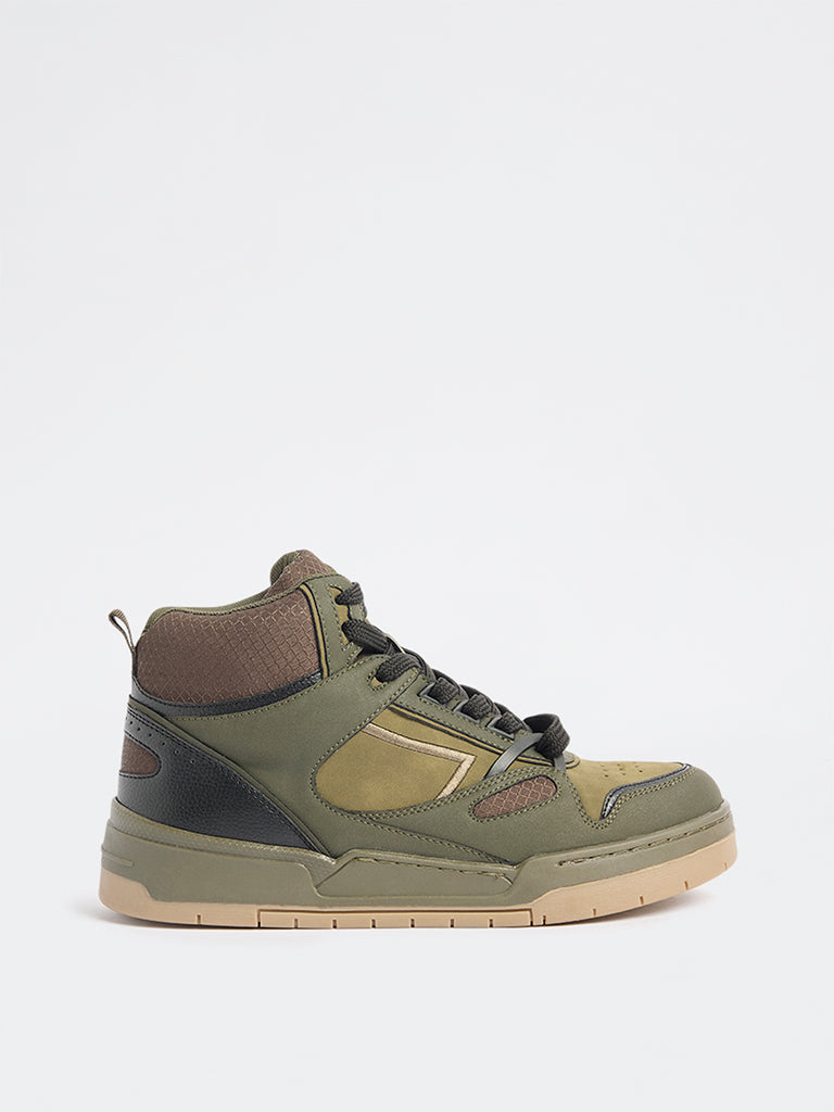 Fast Wear Olive Peforated High-Top Sneakers