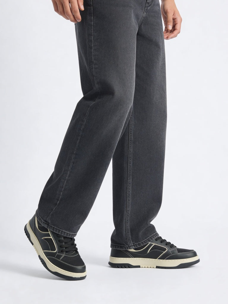 Fast Wear Black Textured Lace-Up Sneakers