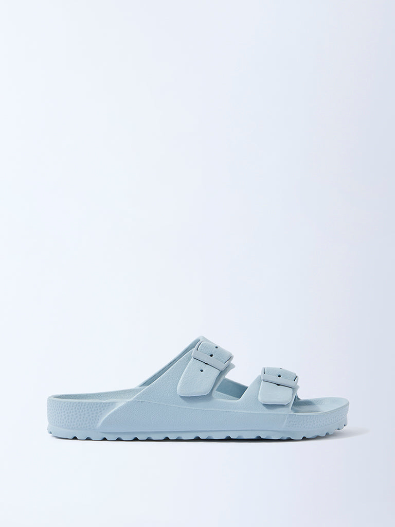Fast Wear Blue Dual-Buckled Slip-On Sandals