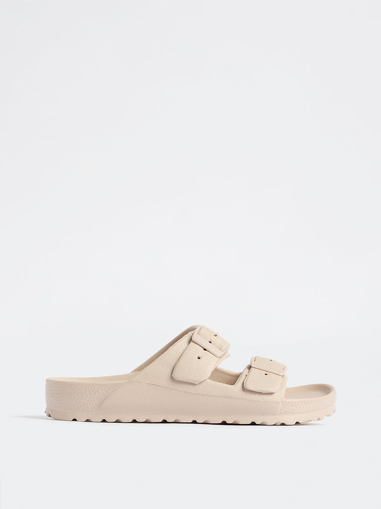 Fast Wear Beige Dual-Strap Slip-On Sandals
