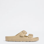 Fast Wear Brown Dual-Strap Slip-On Sandals