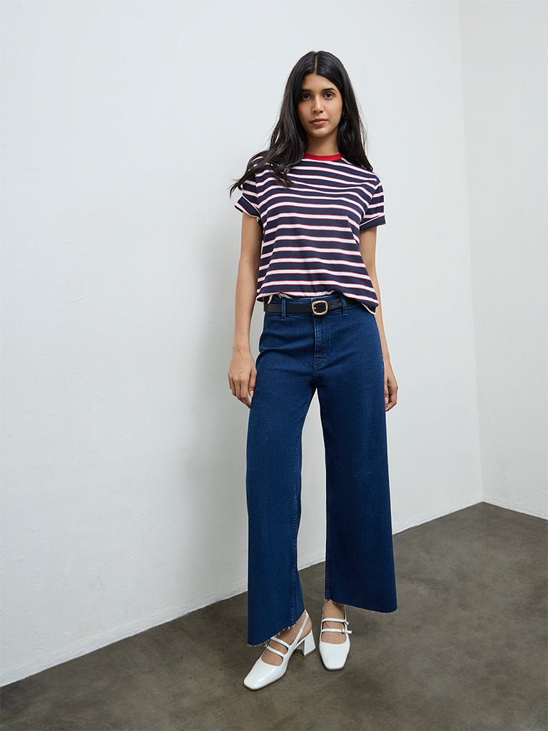 Fast Wear Dark Blue Wide-Leg High-Rise Jeans