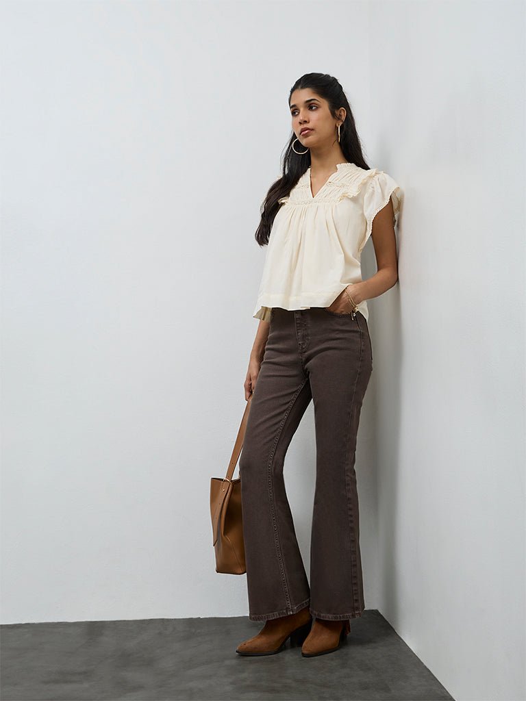 Fast Wear Dark Brown Solid High-Rise Jeans