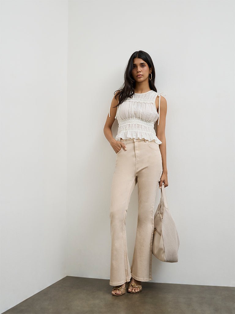 Fast Wear Light Beige High-Rise Jeans