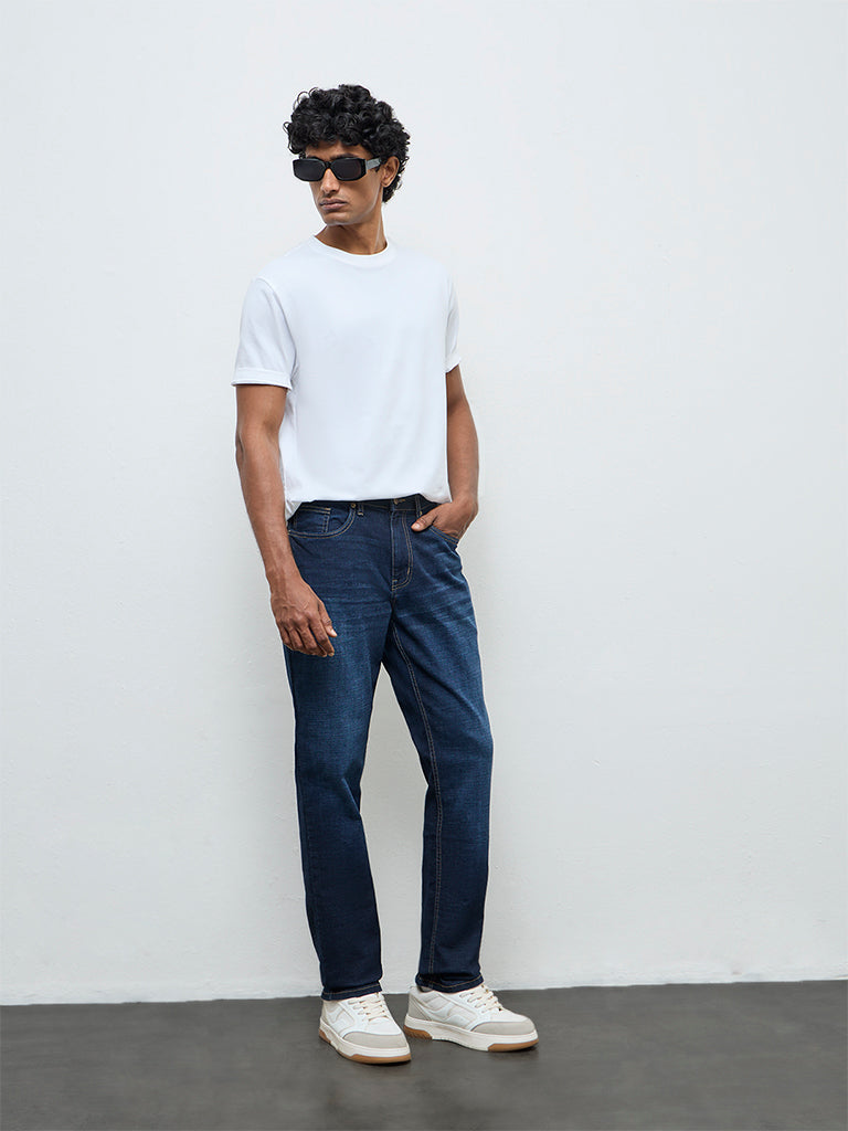 Fast Wear Dark Blue Relaxed-Fit Mid-Rise Jeans