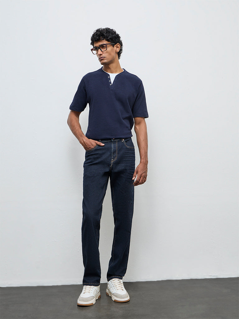 Fast Wear Dark Blue Relaxed Fit Mid-Rise Jeans