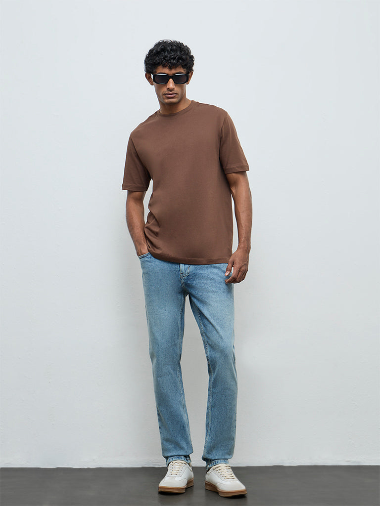 Fast Wear Blue Faded Slim-Fit Mid-Rise Jeans
