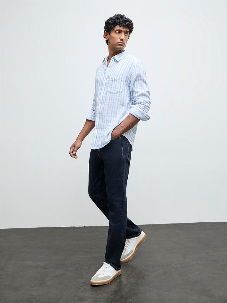 Fast Wear Dark Blue Slim-Fit Mid-Rise Jeans