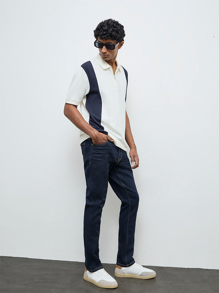 Fast Wear Dark Blue Slim-Fit Mid-Rise Jeans