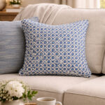 Fast Wear Blue Checkered Embroidered Cushion Cover