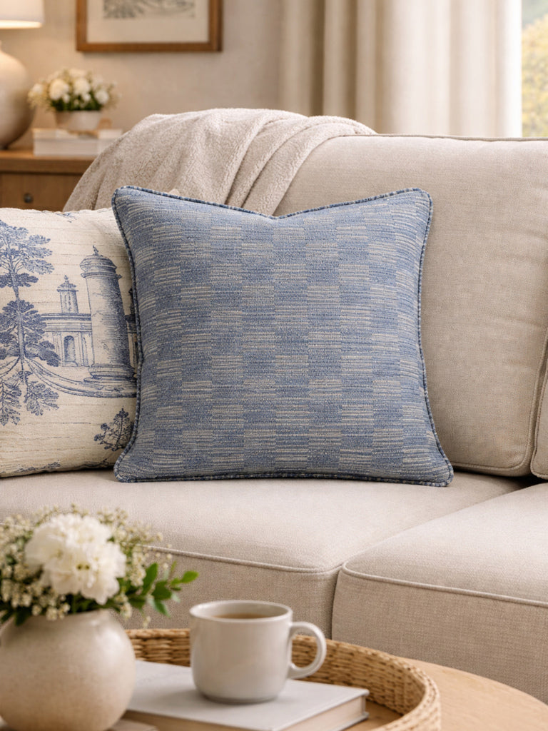 Fast Wear Blue Stripe-Textured Cushion Cover